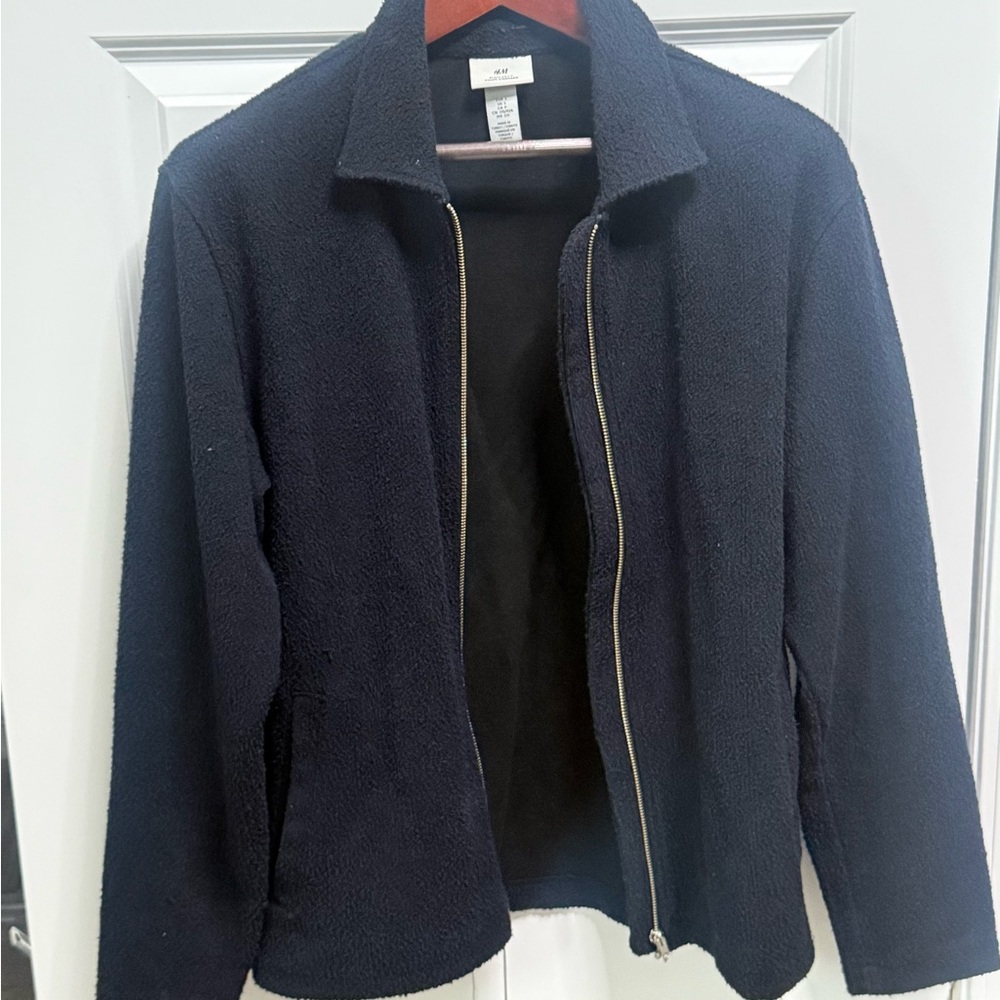 H&M Navy Textured Fleece Zip Jacket